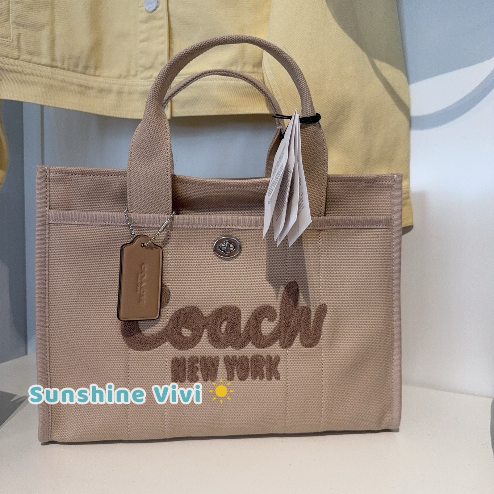 Nwt Coach Cp158 Tote Bag Cargo Canvas Leather Zipper Closure Dark Natural